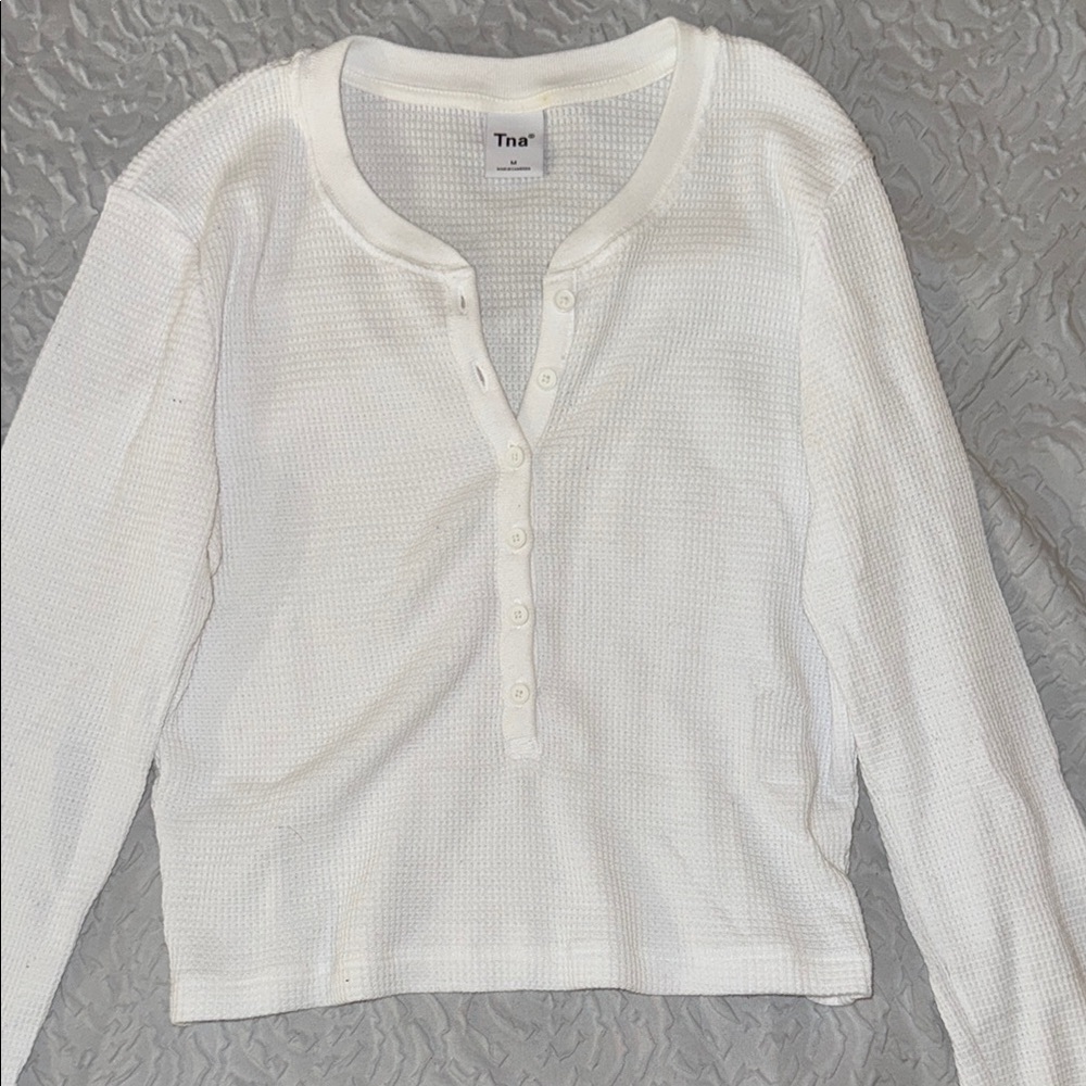Tna White Button-Up Henley Top